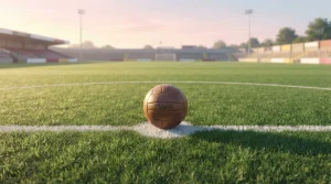Fußball auf dem Elfmeterpunkt eines natürlich begrünten Spielfelds