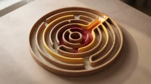 Klares Labyrinth von oben mit einem geöffneten Weg zu seinem Ausgang